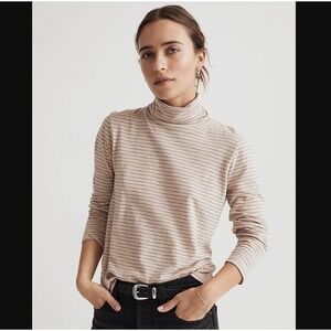 Madewell NEW NWT‎ Womens 2XS Tan Striped Whisper Cotton Turtleneck Tee T Shirt